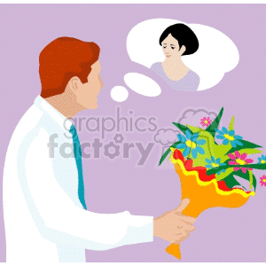 A person holding a bouquet, thinking about a woman, symbolizing affection and celebration for Mother's Day.