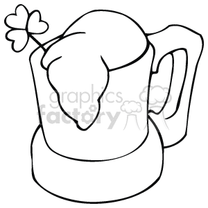 A Black and White Mug of Beer with a Three Leaf Clover in it