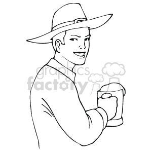   In the clipart image, there is a person smiling and holding what seems to be a mug of beer. The person is wearing what appears to be a wide-brimmed hat. It