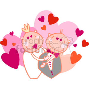   The clipart image depicts two stylized, cute characters resembling a couple in love, surrounded by various-sized hearts, primarily in shades of pink and red. These elements suggest a romantic theme often associated with Valentine