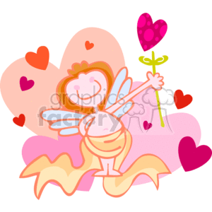 A Smiling Cupid Holding a Pink Heart Flower