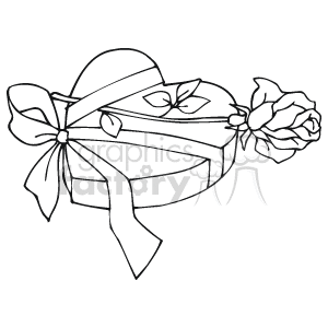   The clipart image depicts a heart-shaped box wrapped with a ribbon, alongside a single rose, likely representing a gift of love or a present typically given on Valentine