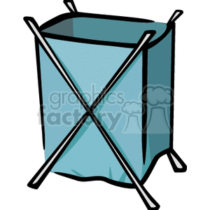 Clipart image of a blue cloth laundry hamper with a folding stand.