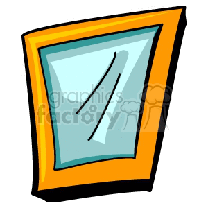 Cartoon-style wall mirror with an orange frame.