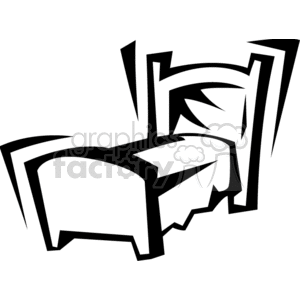 A simple black and white clipart image of a bed with a headboard and footboard, depicted in a stylized, angular design.