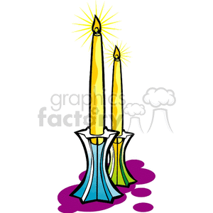 Clipart image of two lit candles in decorative holders with vibrant flames.