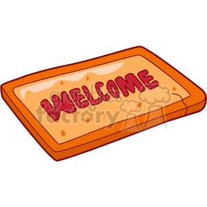 A clipart image of a welcome mat with a rectangular shape and the word 'WELCOME' in bold letters.