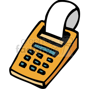 Clipart image of an orange calculator with a scrolling paper device, resembling a classic adding machine.