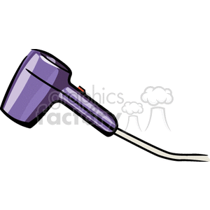 Clipart image of a purple hair dryer with a power cord.