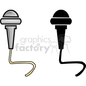 Clipart image of two microphones, one in black and white and the other in grayscale, with cords extending from the base.