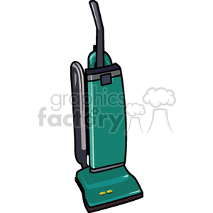 Clipart image of a green upright vacuum cleaner.