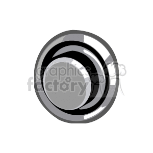 A round, metallic, grayscale button or knob clipart with a sleek design.