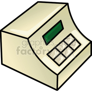 A clipart image of a vintage cash register with a digital display and keypad.