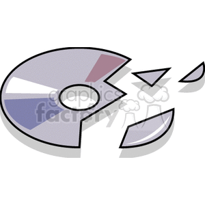 Clipart image of a broken CD with fragments scattered.