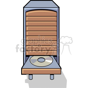 Clipart image of a CD or DVD storage tower with a disc on a tray.