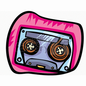 Colorful retro cassette tape clipart with a pink background.