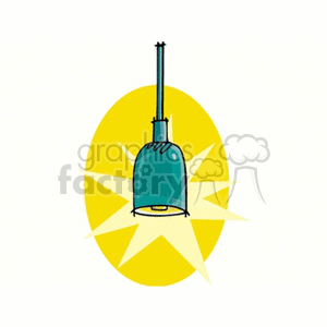 Clipart image of a hanging ceiling lamp with a blue shade, casting bright yellow light.