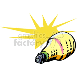 Clipart image of a light bulb with a yellow burst effect.