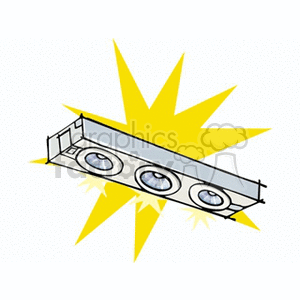 Clipart image of a rectangular ceiling light fixture with three bulbs, emitting bright light.