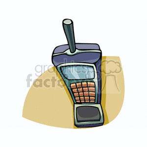 Clipart of a retro cell phone with an antenna and keypad, representing vintage mobile technology.