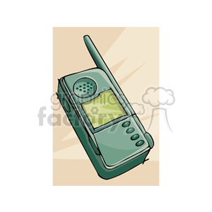 Clipart image of a vintage handheld radio with an antenna and buttons.