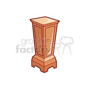 A clipart image of a wooden pedestal or stand with a door. It has a simple design and is shaded to show a three-dimensional appearance.