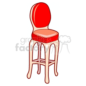 A clipart image of a barstool with a red seat and backrest, and light-colored legs.