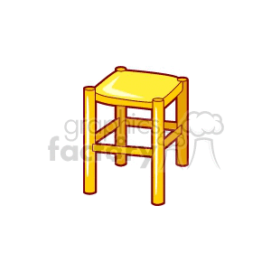 Clipart image of a yellow wooden stool with four legs and horizontal support bars.
