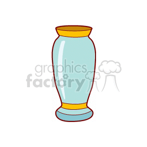 A clipart image of a simple, elongated blue vase with yellow accents at the top and bottom.
