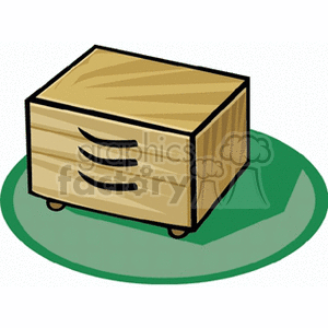 Clipart illustration of a wooden dresser with three drawers on a green surface.