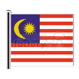 This clipart image features the national flag of Malaysia. The flag has a blue field in the upper left corner with a crescent and a 14-point star, known as the Bintang Persekutuan (Federal Star). The rest of the flag consists of 14 alternating red and white horizontal stripes.