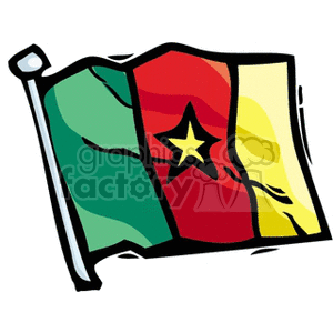 The image is a stylized representation of the national flag of Cameroon, which features a vertical tricolor of green, red, and yellow, with a five-pointed yellow star centered on the red band.