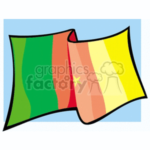 This is a stylized clipart image of the flag of Cameroon, which features three vertical stripes in green, red, and yellow, with a gold star in the center of the red stripe.