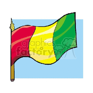 This clipart image features the national flag of Guinea depicted on a flagpole. The flag consists of three vertical stripes in the colors red, yellow, and green, from left to right.