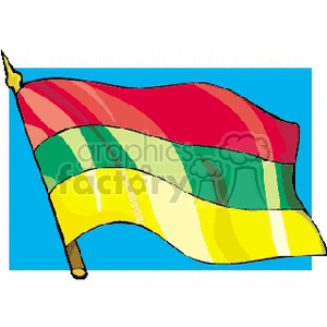 The image shows a stylized representation of the flag of Lithuania, evidenced by the horizontal stripes in yellow, green, and red. The flag appears to be waving and is attached to a flagpole.