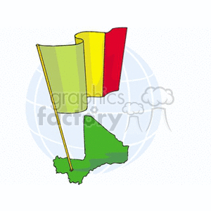 The image is a clipart depicting the national flag of Mali along with a stylized globe in the background and a green map outline of Mali in the foreground.