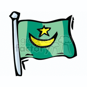The image appears to be a stylized cartoon representation of the flag of Mauritania. The flag, as depicted in the clipart, features a green background with a yellow crescent and a yellow five-pointed star.