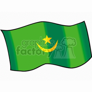 The clipart image depicts the flag of Mauritania. The flag features a green background with a gold crescent and star at the center.