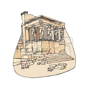 Clipart image of the Erechtheion, an ancient Greek temple with iconic Caryatid columns.