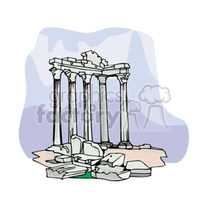 Clipart image of ancient ruins with columns and pillars, resembling an international landmark.