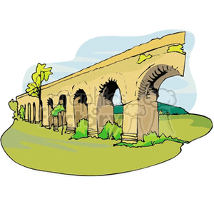 Clipart image of an ancient aqueduct with arched structures, set in a natural landscape.