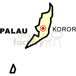 Simple clipart map showing the outline of Palau, highlighting Koror with a red circle.