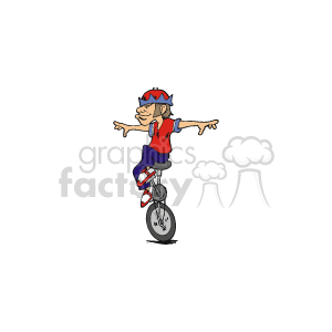 Man in red white and blue riding a unicycle