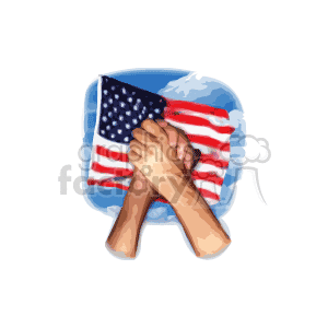 The clipart image depicts a handshake between two hands in front of an American flag, which symbolizes partnership, agreement, or friendship with a patriotic American theme relevant to national holidays like Labor Day or Memorial Day.
