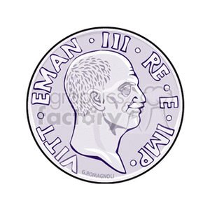 A clipart image of an Italian coin featuring the profile of a man with the inscription 'VITT EMAN IIII RE E IMP'.