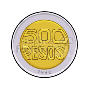 A clipart image of a 500 pesos coin with the year 1996 inscribed on it.