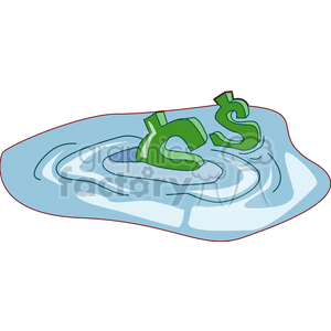 Sinking Dollar and Cent Symbols in Water