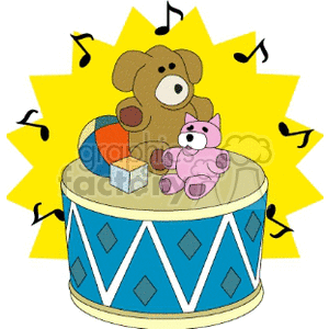 Cute Teddy Bears on Musical Toy Drum