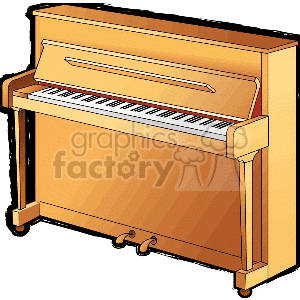 Illustration of an upright piano in a clipart style.