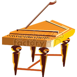 A stylized clipart illustration of a dulcimer, a type of stringed musical instrument.